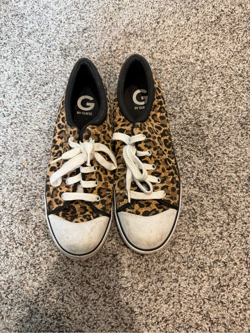 G by Guess Leopard-Print Low-Top Sneakers in Brown and Black with White Laces